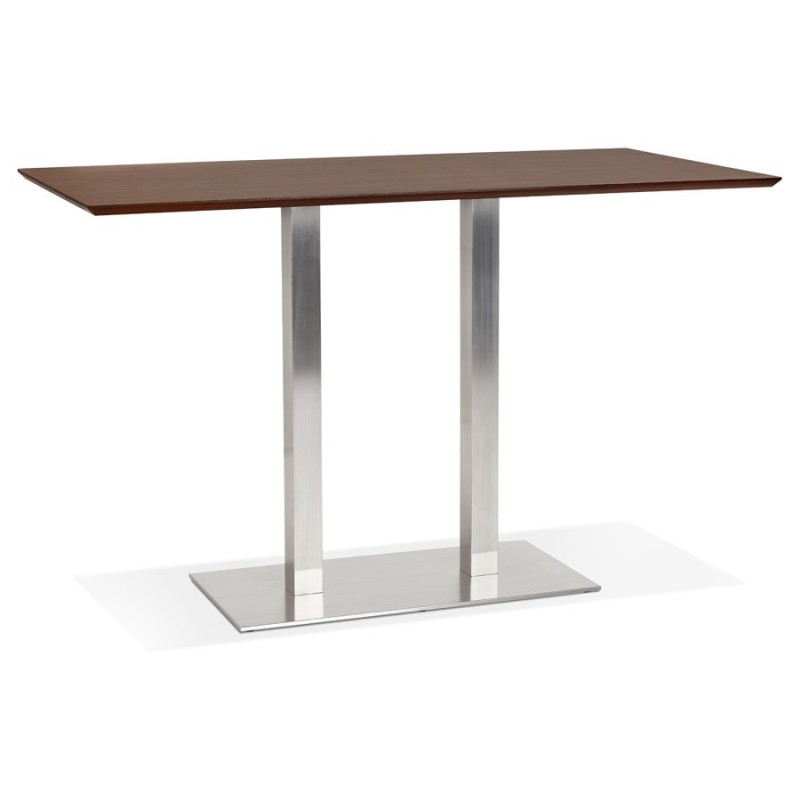 Table haute design MAMBO BAR bois finition Noyer pied métal brossé - 180x90 cm