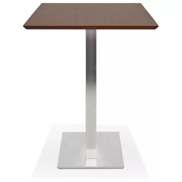 Table haute design MAMBO BAR bois finition Noyer pied métal brossé - 180x90 cm