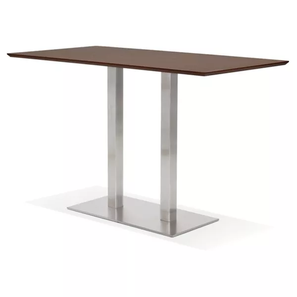 Table haute design MAMBO BAR bois finition Noyer pied métal brossé - 180x90 cm