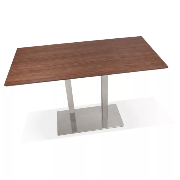 Table haute design MAMBO BAR bois finition Noyer pied métal brossé - 180x90 cm