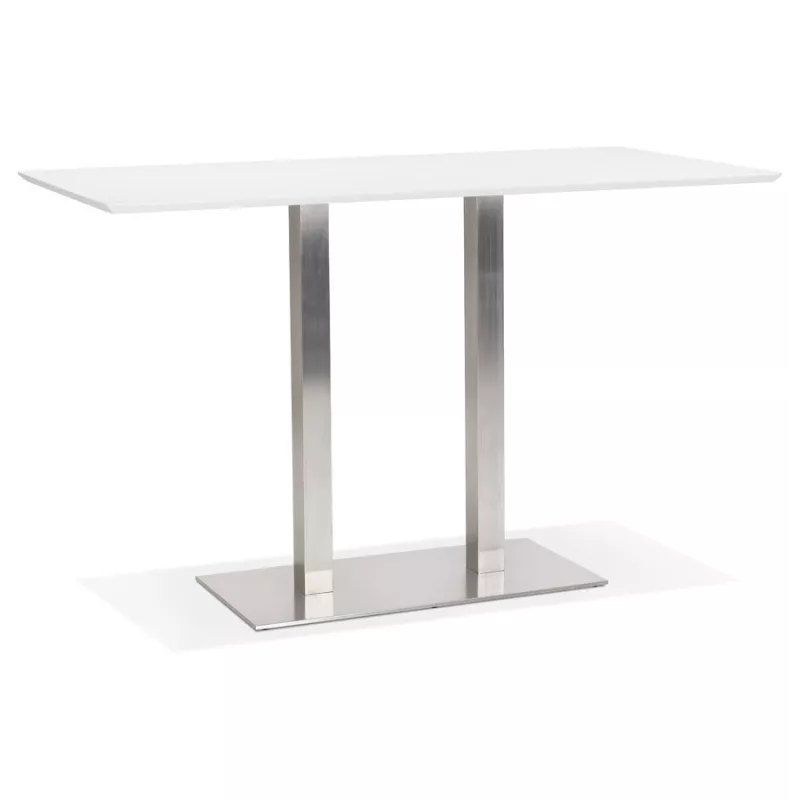 Table haute design MAMBO BAR blanche pied métal brossé - 180x90 cm