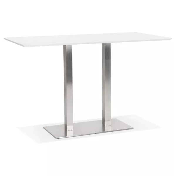 Table haute design MAMBO BAR blanche pied métal brossé - 180x90 cm