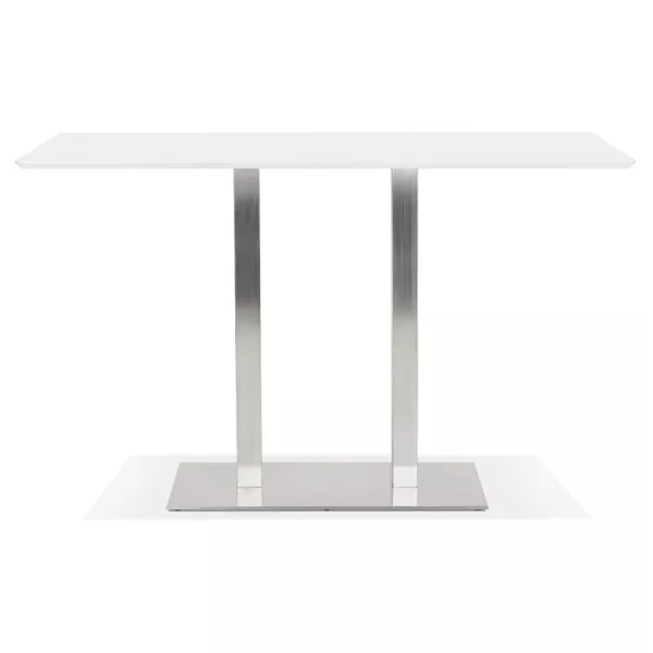 Table haute design MAMBO BAR blanche pied métal brossé - 180x90 cm