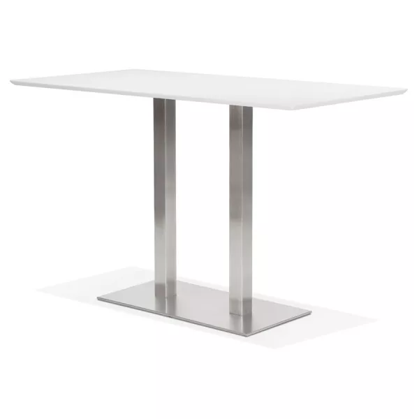 Table haute design MAMBO BAR blanche pied métal brossé - 180x90 cm