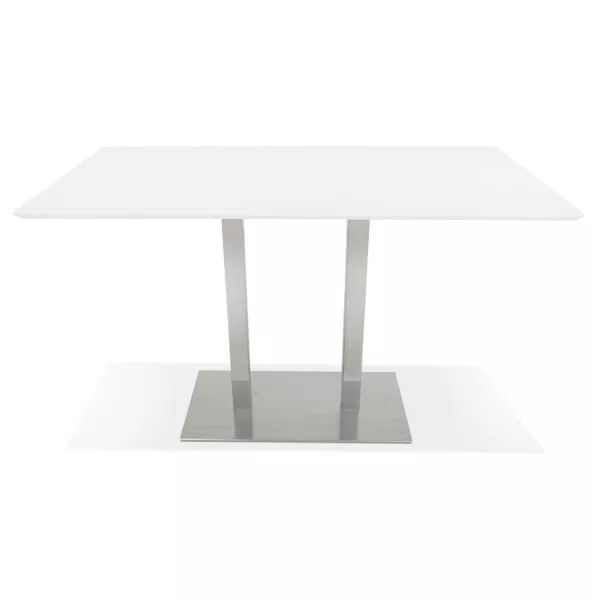 Table haute design MAMBO BAR blanche pied métal brossé - 180x90 cm