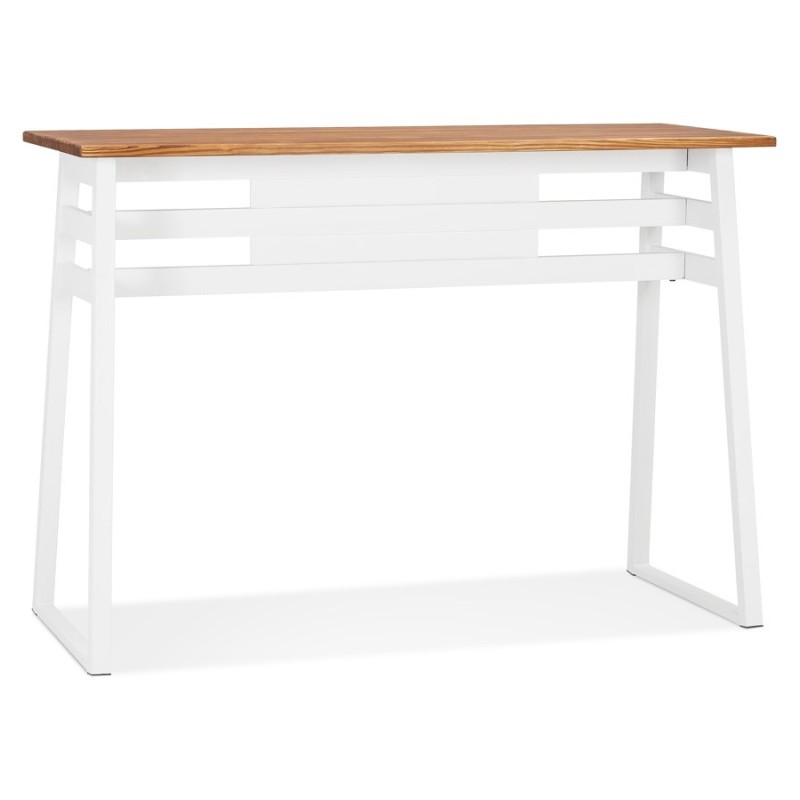 Table de bar haute NIKI bois massif et pied métal blanc - 150x60 cm