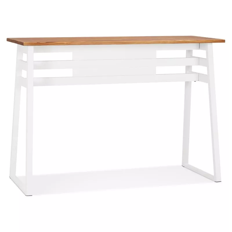 Table de bar haute NIKI bois massif et pied métal blanc - 150x60 cm