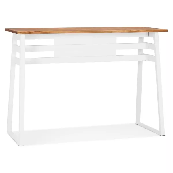 Table de bar haute NIKI bois massif et pied métal blanc - 150x60 cm