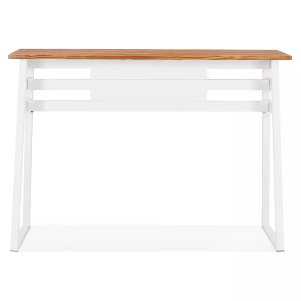 Table de bar haute NIKI bois massif et pied métal blanc - 150x60 cm