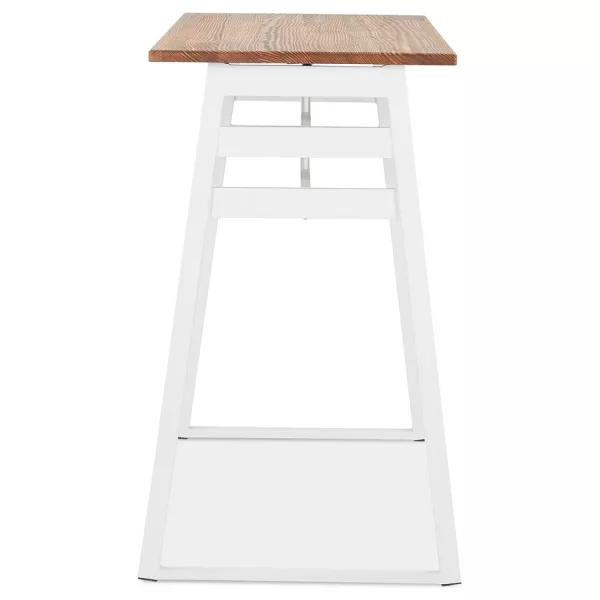 Table de bar haute NIKI bois massif et pied métal blanc - 150x60 cm