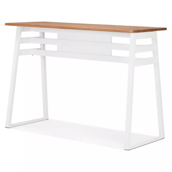 Table de bar haute NIKI bois massif et pied métal blanc - 150x60 cm