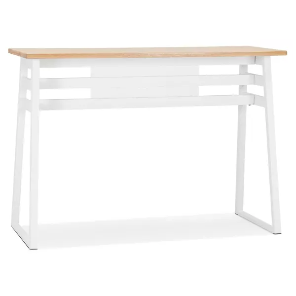 Table de bar haute NIKI bois finition naturelle et pied métal blanc - 150x60 cm