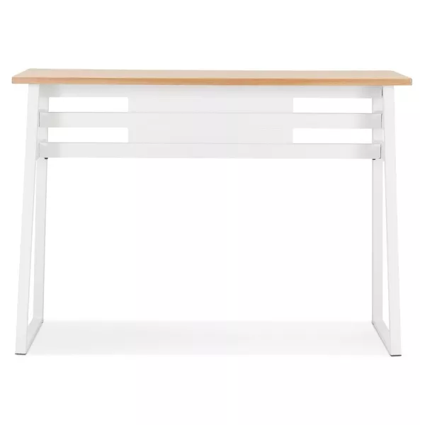 Table de bar haute NIKI bois finition naturelle et pied métal blanc - 150x60 cm