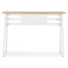 Table de bar haute NIKI bois finition naturelle et pied métal blanc - 150x60 cm