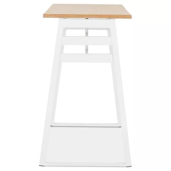 Table de bar haute NIKI bois finition naturelle et pied métal blanc - 150x60 cm