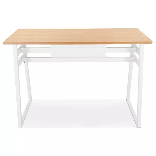 Table de bar haute NIKI bois finition naturelle et pied métal blanc - 150x60 cm