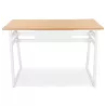 Table de bar haute NIKI bois finition naturelle et pied métal blanc - 150x60 cm