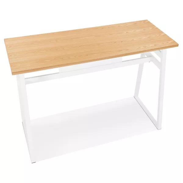 Table de bar haute NIKI bois finition naturelle et pied métal blanc - 150x60 cm