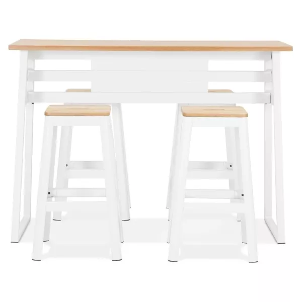 Table de bar haute NIKI bois finition naturelle et pied métal blanc - 150x60 cm