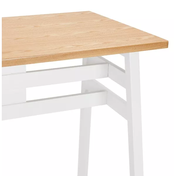 Table de bar haute NIKI bois finition naturelle et pied métal blanc - 150x60 cm