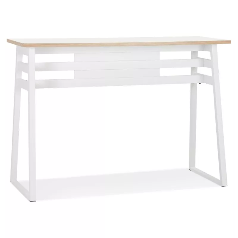 Table de bar haute NIKI bois et métal blanc - 150x60 cm