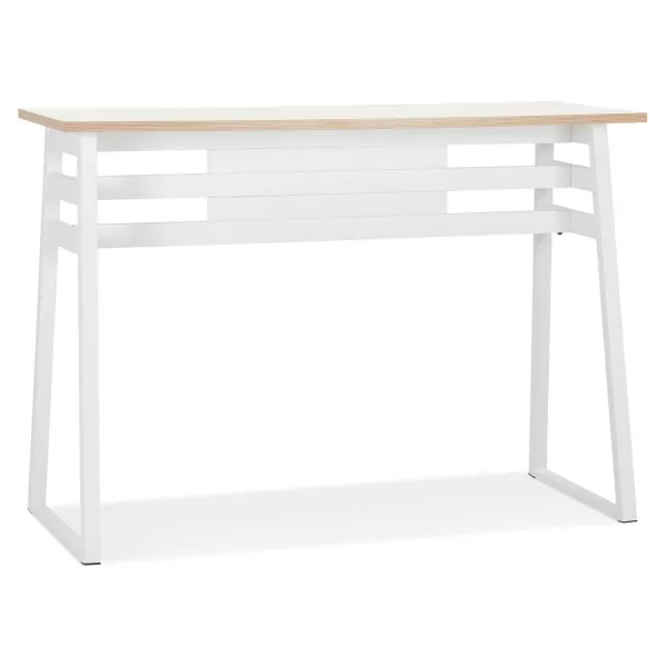 Table de bar haute NIKI bois et métal blanc - 150x60 cm