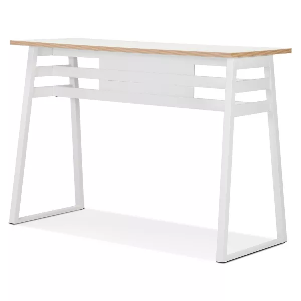 Table de bar haute NIKI bois et métal blanc - 150x60 cm