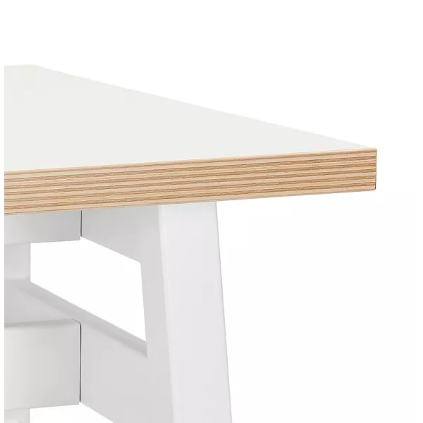 Table de bar haute NIKI bois et métal blanc - 150x60 cm