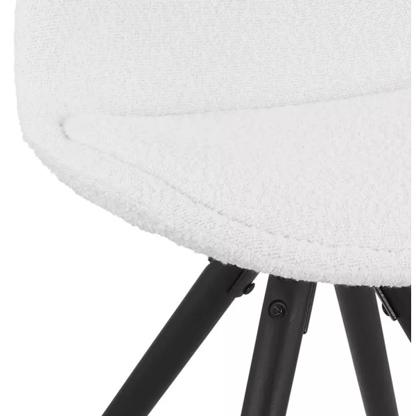 Chaise design tissu bouclé pieds bois noirs ALINA (Blanc, Noir)