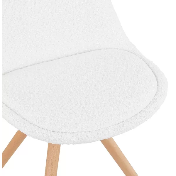 Chaise design tissu bouclé pieds couleur naturelle ASHLEY (Beige, Blanc)