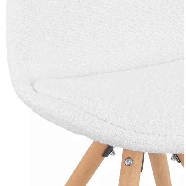 Chaise design tissu bouclé pieds couleur naturelle ASHLEY (Beige, Blanc)