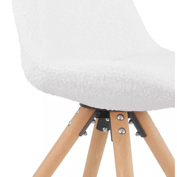 Chaise design tissu bouclé pieds couleur naturelle ASHLEY (Beige, Blanc)