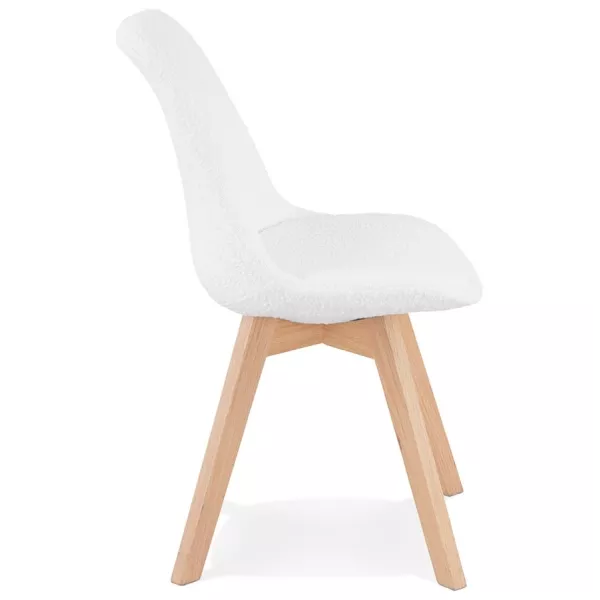 Chaise design tissu bouclé pieds bois finition naturelle NAYA (Beige, Blanc)