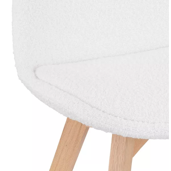 Chaise design tissu bouclé pieds bois finition naturelle NAYA (Beige, Blanc)