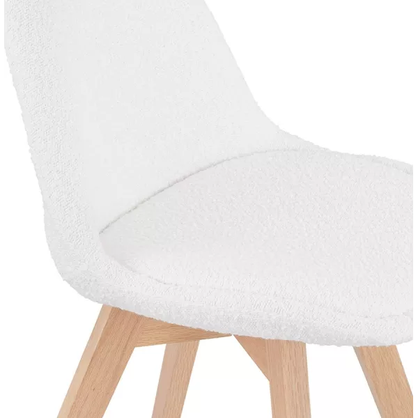 Chaise design tissu bouclé pieds bois finition naturelle NAYA (Beige, Blanc)