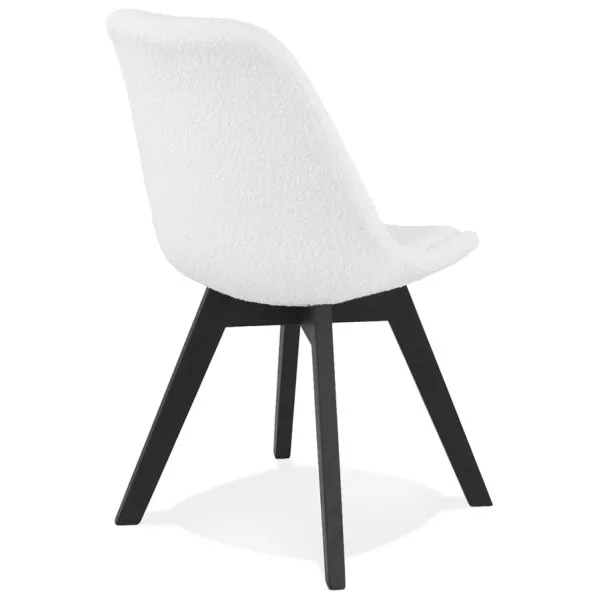 Chaise design LINETTE en tissu bouloché blanc et pieds bois noir