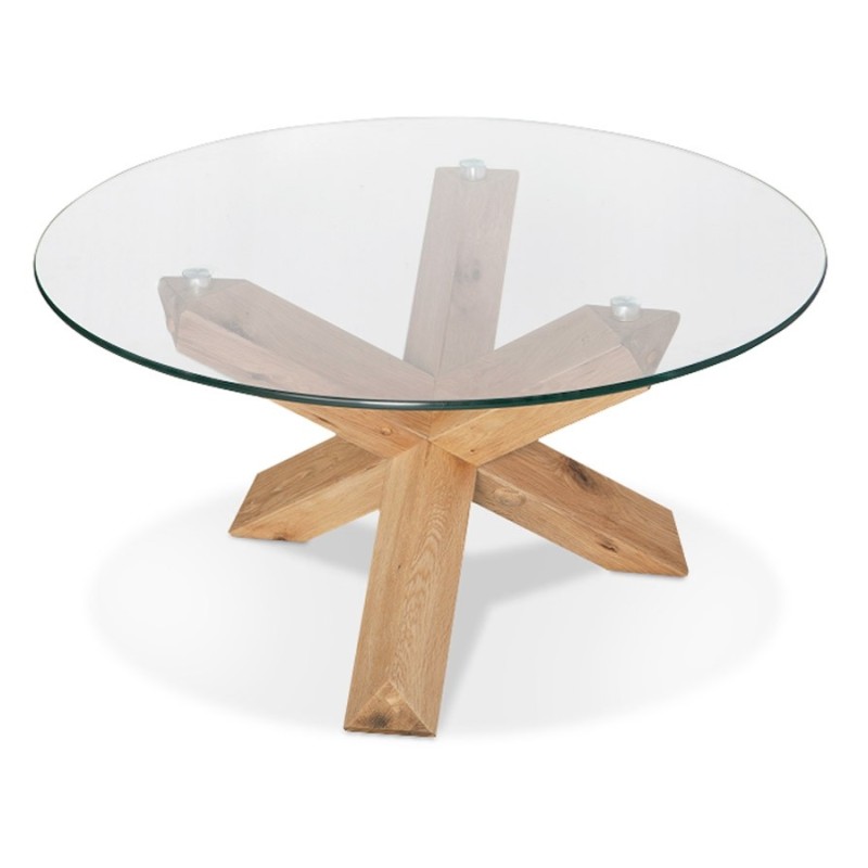 Table basse de salon MAGIK ronde en verre et bois massif