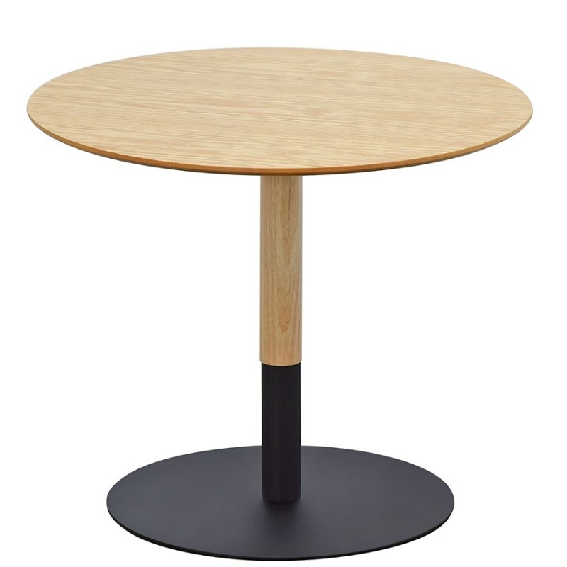 Table basse design ronde DILA H40 bois finition naturelle et métal noir