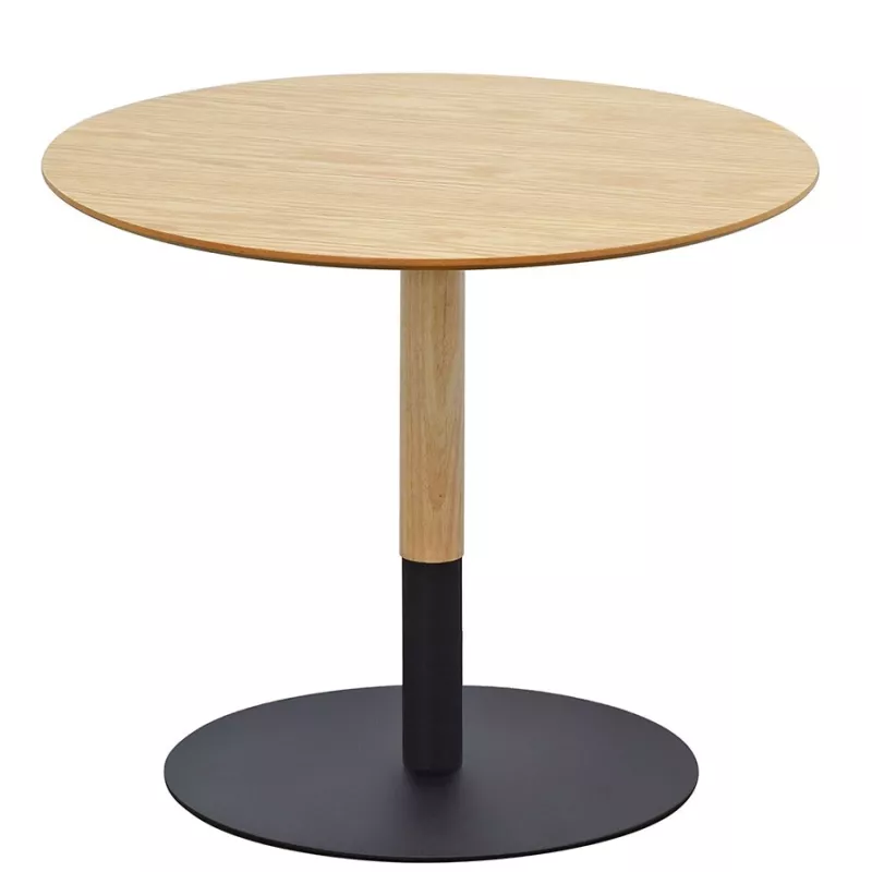 Table basse design ronde DILA H40 bois finition naturelle et métal noir