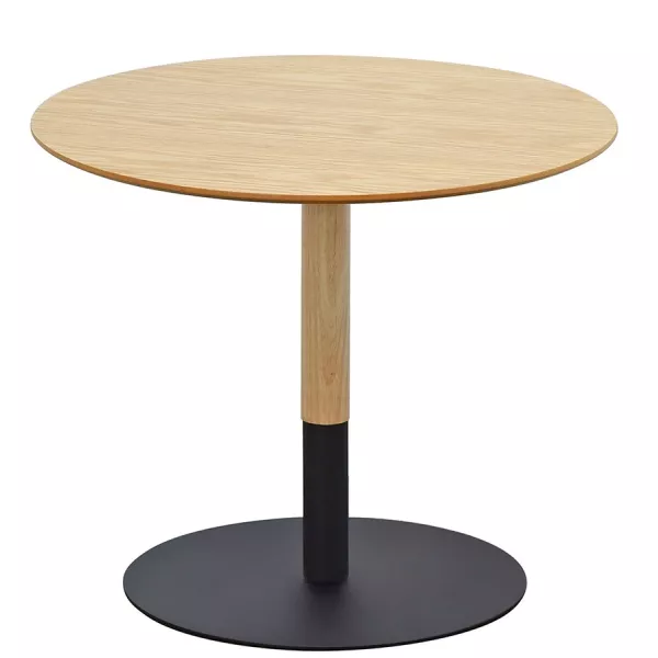 Table basse design ronde DILA H40 bois finition naturelle et métal noir