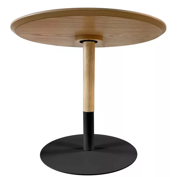 Table basse design ronde DILA H40 bois finition naturelle et métal noir