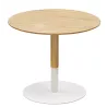 Table basse design ronde DILA H40 bois finition naturelle et métal blanc