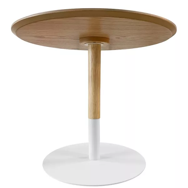 Table basse design ronde DILA H40 bois finition naturelle et métal blanc