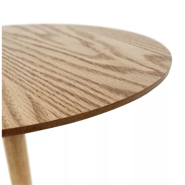 Table basse design ronde DILA H40 bois finition naturelle et métal blanc