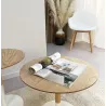 Table basse design ronde DILA H40 bois finition naturelle et métal blanc