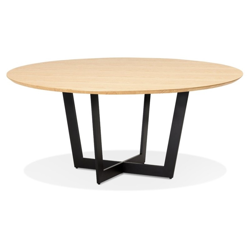 Table de salle à manger ronde LULU bois finition naturelle et métal noir - Ø120 cm