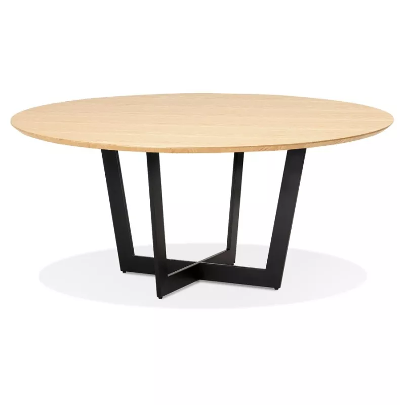 Table de salle à manger ronde LULU bois finition naturelle et métal noir - Ø120 cm