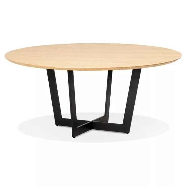 Table de salle à manger ronde LULU bois finition naturelle et métal noir - Ø120 cm