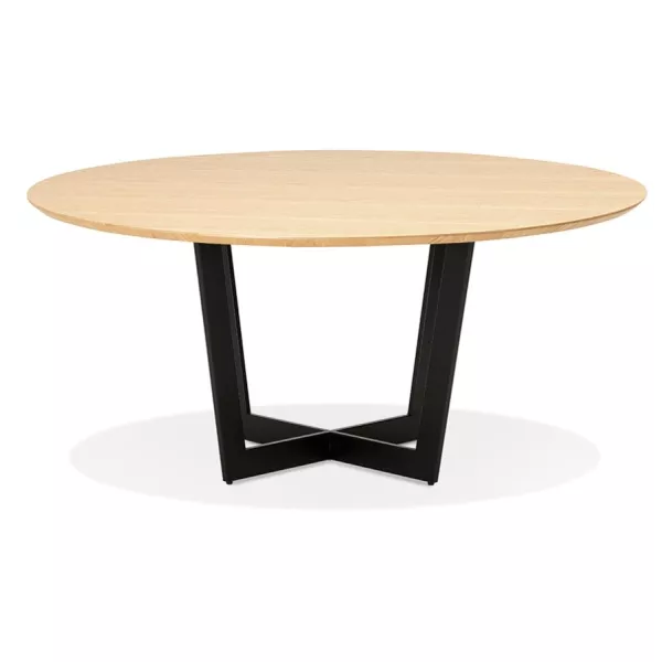 Table de salle à manger ronde LULU bois finition naturelle et métal noir - Ø120 cm