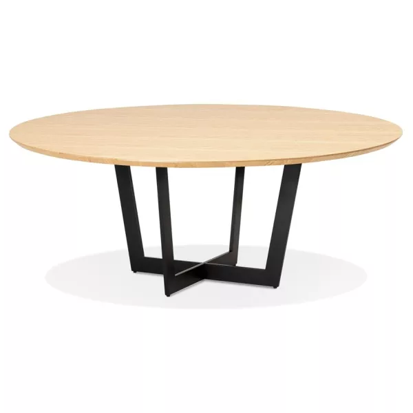 Table de salle à manger ronde LULU bois finition naturelle et métal noir - Ø140 cm